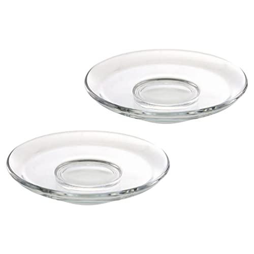 Housoutil Glass Tea Saucer Coffee Plates Clear Glass Plate Saucers: 2Pcs Tea Bag Holder Table Decoration for Servicing Snacks Fruits Coffee Tea Cups Kitchen Restaurant Glass Dish Set Round Tea Saucers