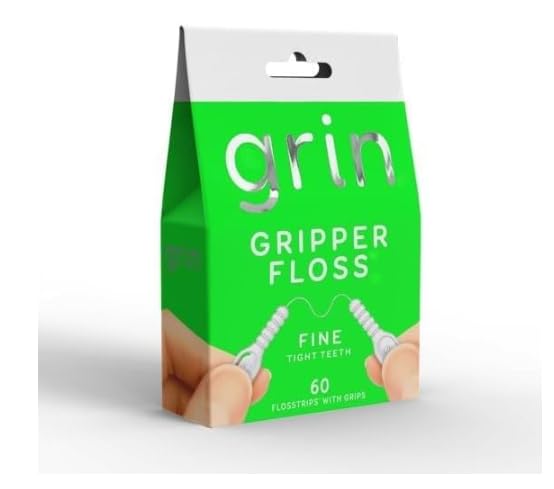 Griin Oral Care Gripper Dental Floss Picks Fine Texture White Individually Wrapped with Finger Grips Super Strong for