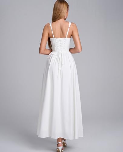 Image of GLNEGE Womens Corset Midi Dress Spring Wedding Guest A-line Flowy Dresses Lace Up Summer Tea Party Long Sundress for 2026