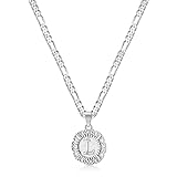 KissYan Initial Necklaces for Women, Silver Round Letter Pendant White Gold Capital Monogram Necklace Alphabets from A-Z Figaro Chain Jewelry(White Gold L)