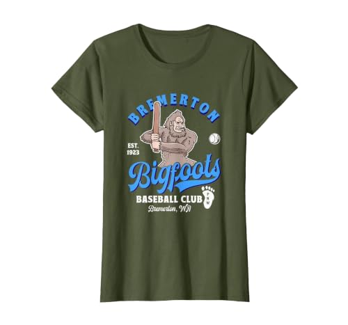 Funny Bigfoot Baseball Retro Minor League Baseball Team T-Shirt, Women, Olive Green, Small