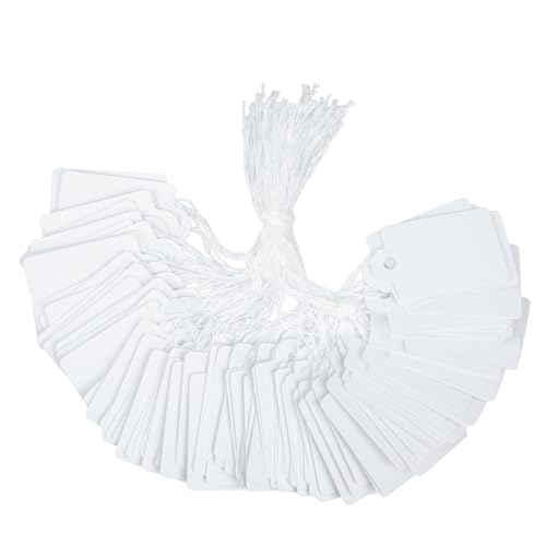 Uniclife 200 Pièces Étiquettes Prix 2.5 cm Blanches avec Ficelles Suspension pour Vêtements, Bijoux, Garages, Fournitures et Cadeaux