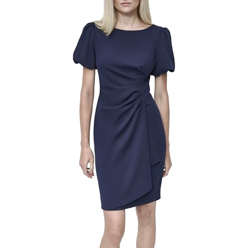 Image of DKNY Women's Short Sleeve Boat Neck Side Ruched Dress