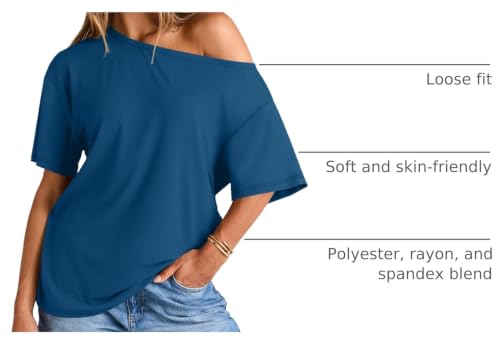 Image of Trendy Queen Womens Off the Shoulder Tops Oversized Summer T-Shirts 2026 | Breathable Strenchy Comfort Material Short Sleeve Basic Oversized Tees Casual Workout Gym Y2k Going Out Clothes