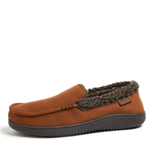 Image of Dearfoams Men's Eli Microfiber Indoor /Outdoor with Whipstitch Detail Suede Moccasin Slipper