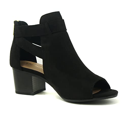CITYCLASSIFIED Invest ~ Women's Cutout Side Strap Mid Black Chunky Heel Fashion Ankle Bootie4