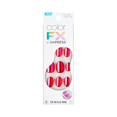 Kiss colorFX by Impress Press On Nails, Floating, 30 No Glue Peel and Stick Nails Kit with IMPROVED Adhesive, Pink Short Oval Pearlescent Effect, Includes Prep Pad, Manicure Stick & Mini File