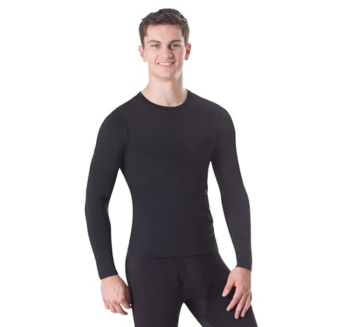 Rocky Mens Thermal Shirts Men Thermal Long Sleeve Shirt Thermals Tops Mens Thermals Base Layer Men Cold Weather Warm Underwear Tops Baselayer Top Long Johns Shirt (Black - Small)