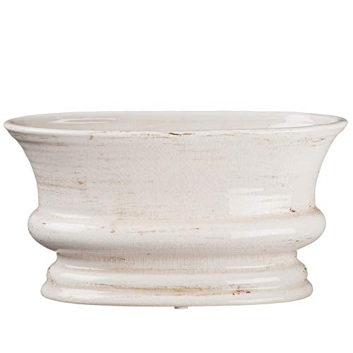 Sullivans White Ceramic Oval Vase for Home Decor, Distressed White for Rustic Farmhouse