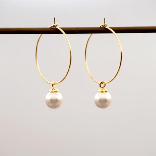 Pearl Hoop Earrings 14K Gold Plated Drop Dangle Earrings For Women Trendy Round Simulated Shell Pearl Earrings4