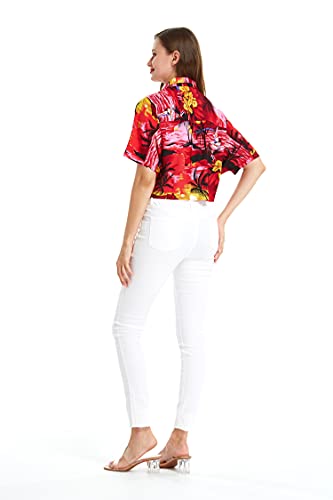 Image of Hawaii Hangover Family Matching Hawaiian Clothes, Sunset Red | Family matching Hawaiian outfits, Sunset Red, lightweight rayon, machine washable, tropical floral print, luaus, cruises