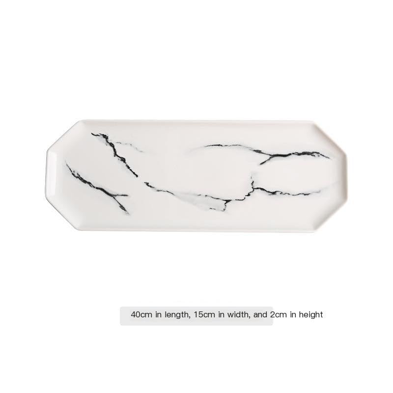 Piatti Cena Piatto da sushi rettangolare con motivo in marmo irregolare, piatto piano in ceramica, piatto for cibo occidentale, stoviglie for hotel e ristoranti Forniture Per Feste