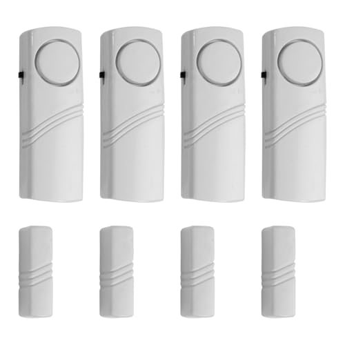 Tiardey Lot de 4 alarmes magnétiques pour Porte/fenêtre, capteur de sécurité sans Fil, système d'alarme Anti-cambriolage, Puissance de 120 DB, détecteur...