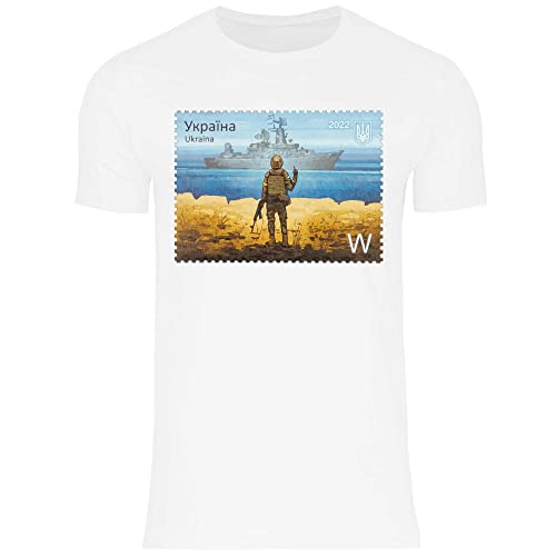 wowshirt Herren T-Shirt Ukrainische Flagge Ukraine Briefmarke Soldat Stinkefinger Demo, Größe:XL, Farbe:White Cover