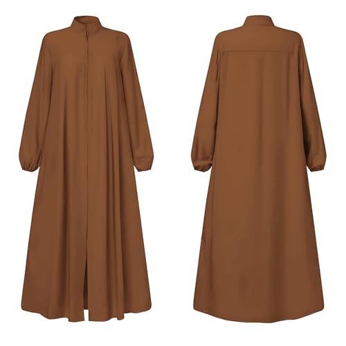 Image of Womens Abaya Muslim Long Sleeve Front Zipper Dress Prayer Islamic Clothes with Pockets