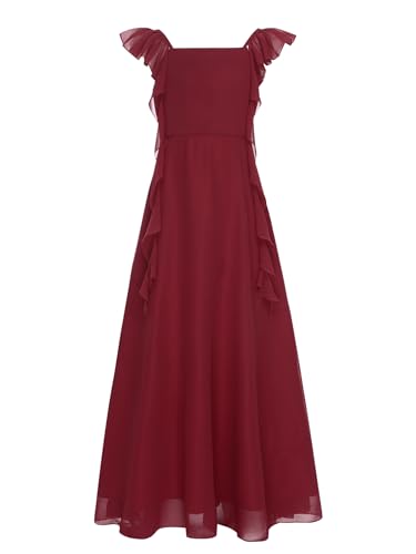 YiZYiF Junior Bridesmaid Dresses for Teen Girls Ruffled Formal Maxi Chiffon Flower Girl Dresses Wedding Guest Party Gown3