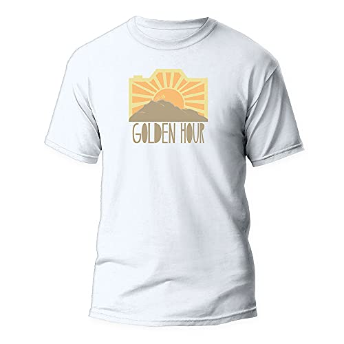 Lens-Aid Bio T-Shirt für Fotografen: Premium Fotografie-Shirt aus 100% Bio-Baumwolle mit Druck aus München - Golden Hour (XL, White) Cover