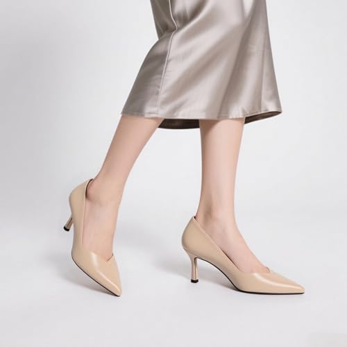 Image of Women Pointed Closed Toe 2.5 Inch Kitten Heel Slip On Pumps | Elegant Comfort Formal Dress Footwear, Versatile Ladies Shoes For Office Wedding Party Evening Daily Occasions