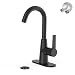 Matte Black Single-Handle 4 Inch Bathroom Sink Faucet With Deck Plate And Supply Hoses, Bar Sink Faucet/Pre-Kitchen Sink Faucet With 360° Rotation Spout By Phiestina, WE10E-MB