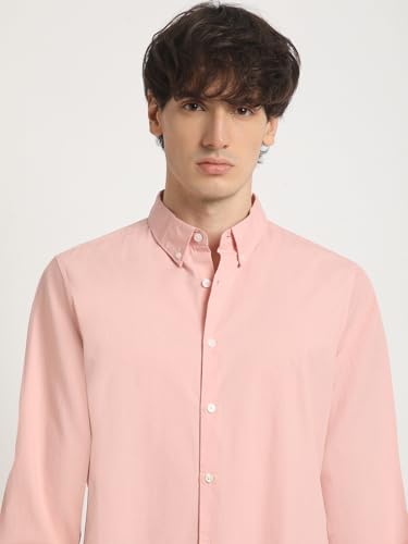 Image of The Bear House Men's Pink Solid Slim Fit Cotton Casual Shirt