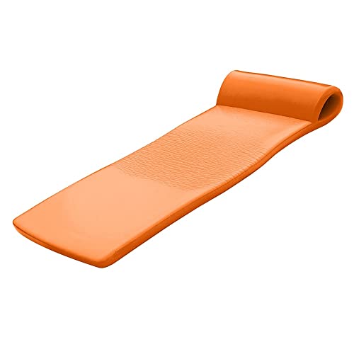 California Sun Luxury Vinyl-Dipped Pool Float with Built-in Pillow – Soft Closed-Cell Foam Lounger for Adults, Unsinkable Water Mat for Pool or Lake (Orange)
