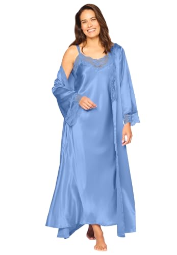 Amoureuse Plus Size The Luxe Satin Long Peignoir Set - 3X, French Blue