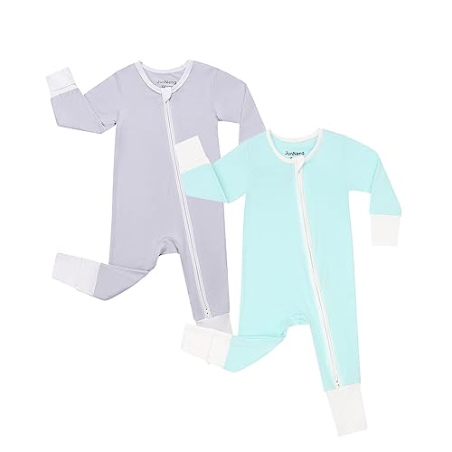 Image of JunNeng Rayon from Bamboo Baby Romper Sleeper with Mitten Cuffs Feet,Newborn Boy Girl Zipper Snug Fit Sleep 'N Play
