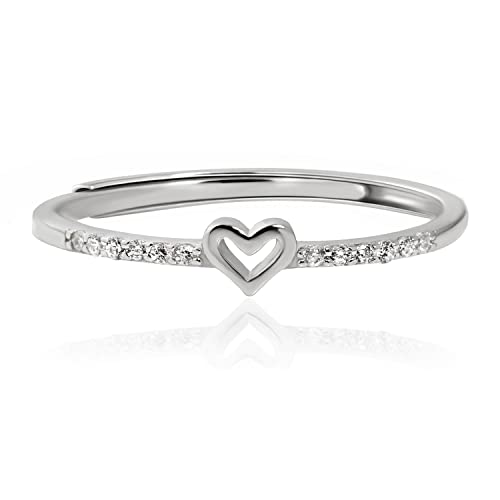 Sterling Silver Rings For Women Stackable Dainty Tiny Heart Ring Silver Gold Pleated Minimalist Adjustable Wedding Bands Size 3-10 (Silver) #TOP4