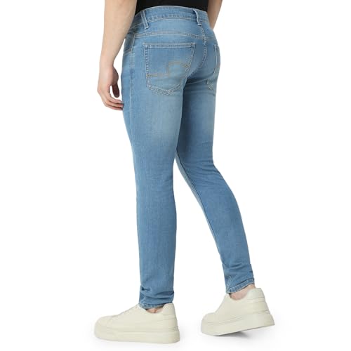 Image of Spykar Men's Super Skinny Fit Low-Rise Casual Jeans Mid Blue