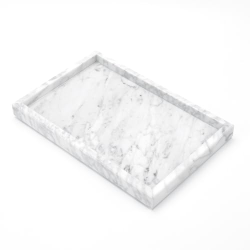 Yew & Tulip Natural Carrara White Marble Vanity Tray, Natural White Marble Serving Tray for Bathroom, Kitchen, Vanity, Home Decor, Wedding etc. (12