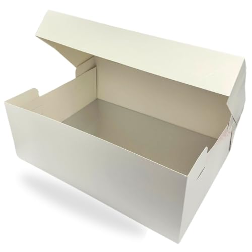 ACACIA 16 x 12 White Cake Box & Board Combo | 13mm Thick Silver Sturdy Drum with Matching Box | Rectangular Cake Transport 406 x 304mm Long Single Pack