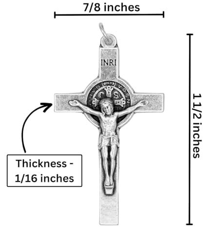 Caritas et Fides Pack of 10 - Saint Benedict Crucifixes (1.5 Inch Crucifix, Silver Oxidized) - Bulk Rosary Making Supplies, Made in Italy
