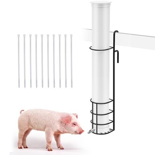 Afarnook 1 Sets Vertical Pig Waterer with Steel Nipples Cover and Cable Tie Adjustable Height Easy Mounting Drinker Kit for Pig and Other Livestock (White Small)