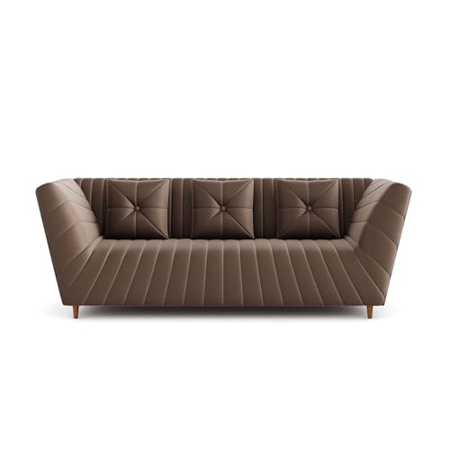 Image of Amazon Brand - Solimo Corell Tufted Velvet Fabric 3 Seater Sofa for Living Room Furniture (Brown)|3 Year Warranty