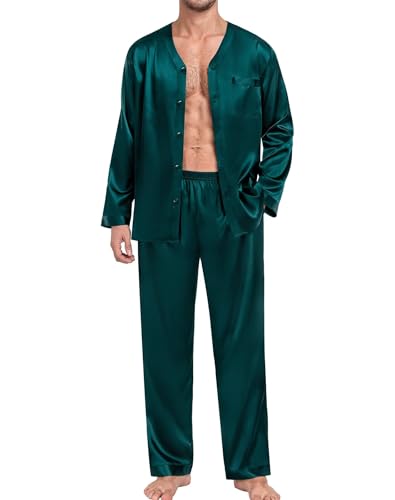 SWOMOG Family Matching Pajamas Sets for Women & Men Couples 2 Pcs Silk Satin Pjs Sets Button-Down Sleepwear Soft Loungewear4