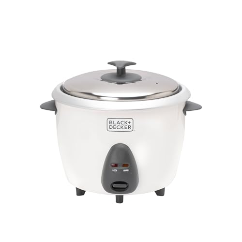 Image of BLACK+DECKER Rice Cooker | 2 Years Warranty 1L 400W | Rice Cooker 1 LTR with Single Aluminum Pot & Cooking Plate, Electric Rice Cooker, Steel Rice Cooker, Electric Rice Cooker (White)