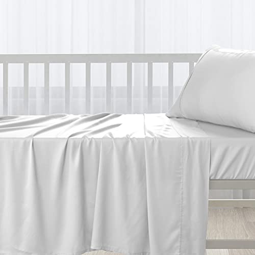 Cotton Flat Crib Sheet Baby 70 X 100cm White, 1pc 400 Thread Count 100% Long Staple Combed Cotton Luxurious Sateen Weave Baby Bed Sheets With Stylish 5cm Hem By Pizuna