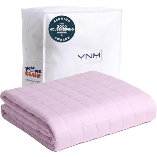 Image of YnM Exclusive Weighted Blanket, Organic Long Stapled Cotton with Glass Beads, Bed Blanket for One Person of 140lbs, Ideal for Queen /King Bed (60x80 Inches, 15 Pounds, Lavender)