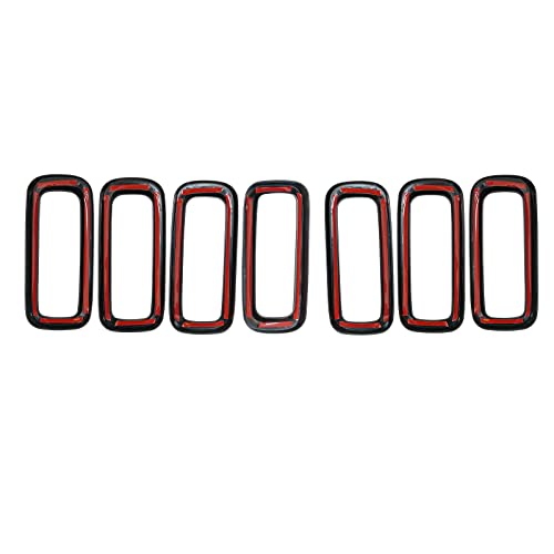 Image of Front Bumper Grill Insert Rings Vent Cover Trim Compatible with Jeep Renegade 2015 2016 2017 2018 Gloss Black (7pcs)