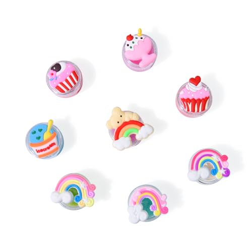 Mebtmel 8PCS Cute Lip Gloss for Girls, Party Favors Lip Balm Set for Kids, Assorted Fruity Flavors Cute Cupcake of Rainbow Designs Birthday Gift