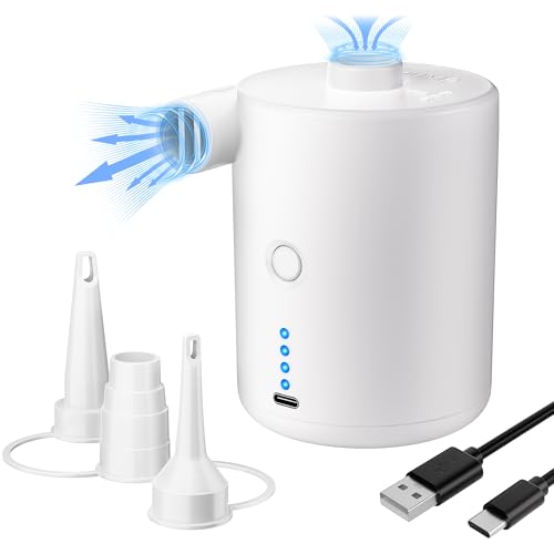 Elektrische Luftpumpe, 4000mAh Akku Pumpe mit 3 Düsen,Wiederaufladbare Luftpumpe,Schnellem Aufblasen/Entleeren für Camping,Luftmatratze,Schlauchboot,Planschbecken,Aufblasbare,Schwimmring