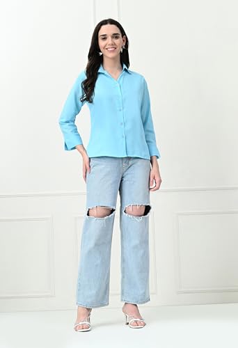Image of FUNDAY FASHION Women's Crepe Casual Regular Fit Solid V Collered Shirt (Pack of 2)