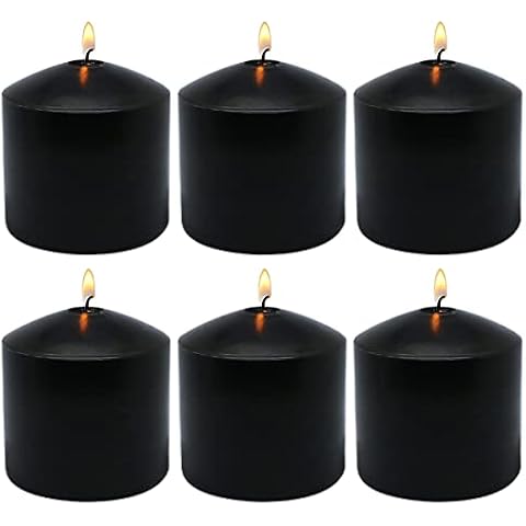MISSYO 6 Pack Black 3x3 Inches Pillar Candles for Halloween, 36 Hour Long Burning Unscented Column Candles, Dripless and Smokeless Candles for Home Weddings Restaurant Spa Church and Emergency Cover