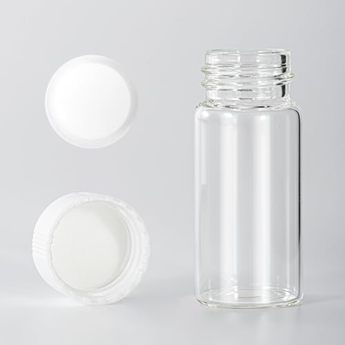 14ml Clear Glass Vial 20pcs with white Screw cap and inner plug 20pcs, leak-proof Glass Bottle Sealed Sample Vials