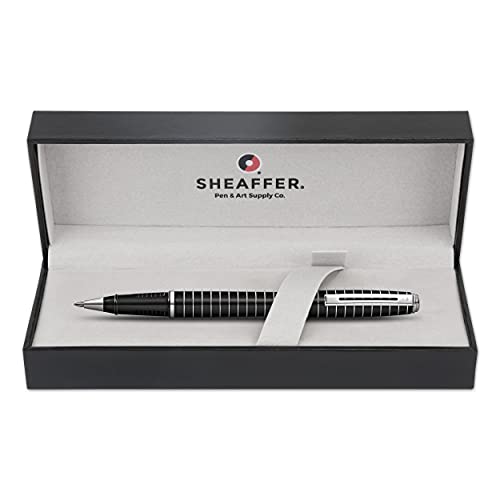 Image of Sheaffer 9164 Prelude Lacquer Rollerball Pen - Black with Chrome-Plated Horizontal Engravings and Trim