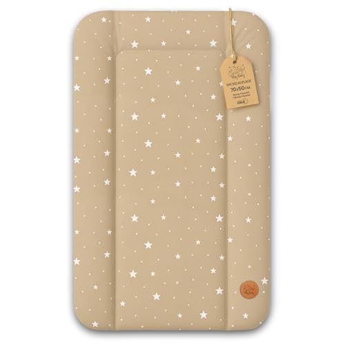 Cambiador bebe 70x50 cm - colchon impermeable portátil para comoda o lavadora cojin muda cómoda trocador fraldas colchón colchoneta fácil de limpiar Beige con estrellas blancas