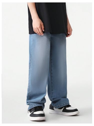 Verdusa Boy's Loose Straight Leg Jeans Casual Denim Pants Long Trousers Blue 10Y3