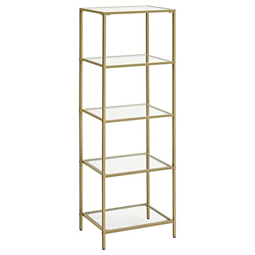 VASAGLE Gold Shelf Bookcase, 5Tier Bookshelf, Slim Shelving Unit for Bedroom, Bathroom, Home