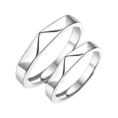 AnazoZ Personalized Rings for Couples,Sterling Silver Rings for Men and Women Round with Geometric Silver Adjustable Rings for Couples Cover