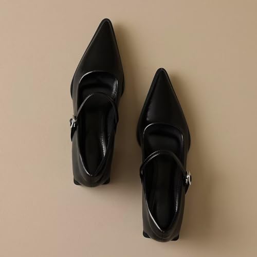 LUXINYU Women Comfortable Microfiber Upper Pointed Toe High Heels Metal Buckle Strap Block Chunky Low Heel Pumps Fashion Party Dress Shoes Work Shoes2